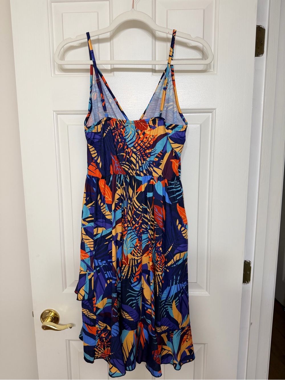 Vibrant Tropical Print Blue & Orange Women’s Sundress - Picture 2 of 3